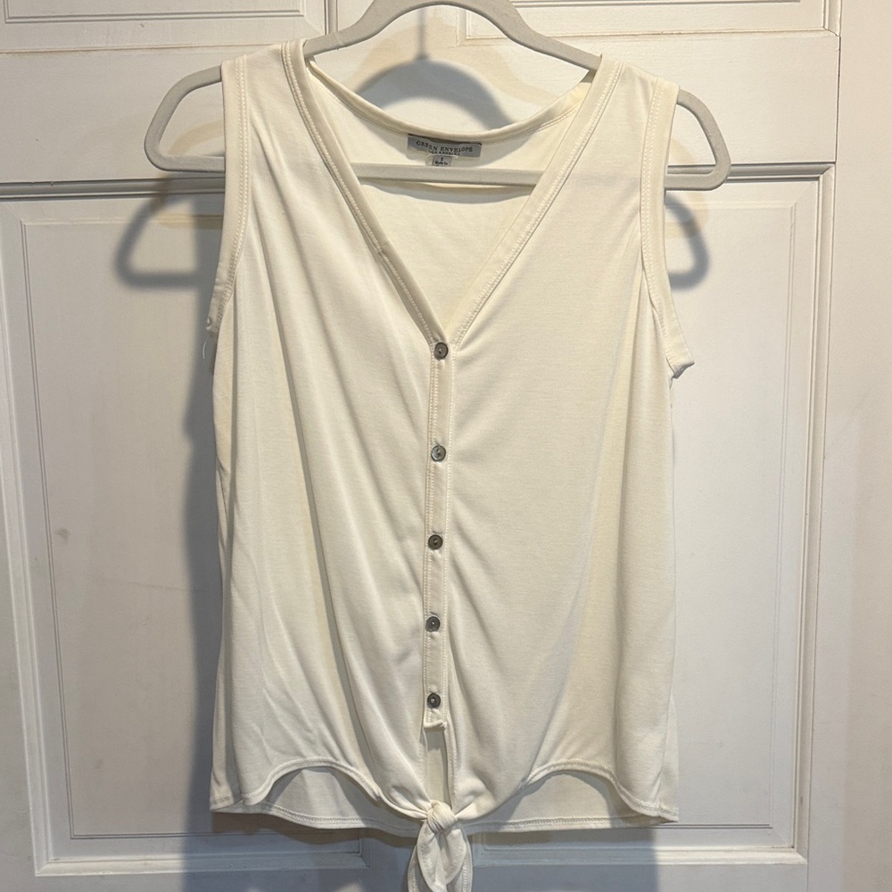 Green Envelope Cream Tie-Front Tank Top